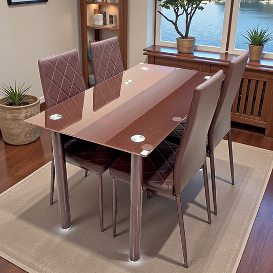 Comedor Elements Furniture 4 Puestos de Metal / Vidrio Chocolate