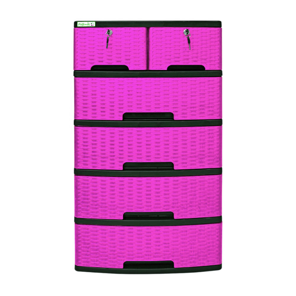Gavetero Plastimás de 5 Niveles / Con Llave / 6 Gavetas / Rattan Magenta