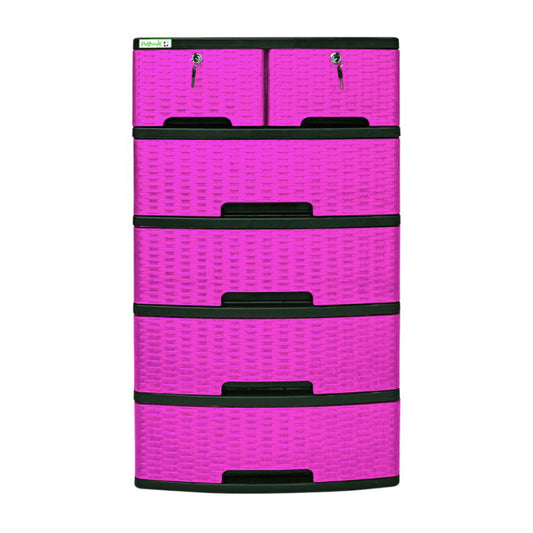 Gavetero Plastimás de 5 Niveles / Con Llave / 6 Gavetas / Rattan Magenta