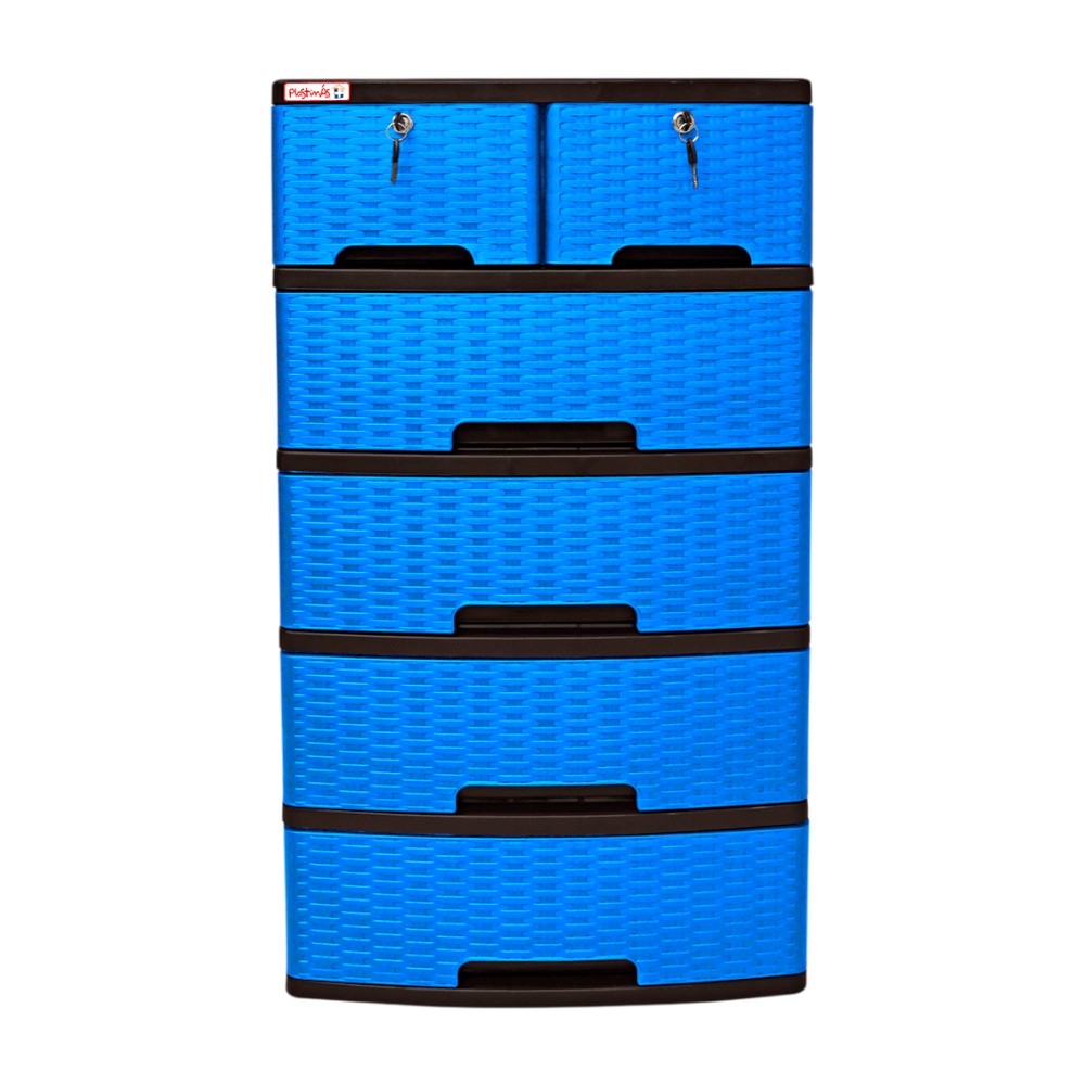 Gavetero Plastimás de 5 Niveles / Con Llave / 6 Gavetas	/ Rattan Azul Eléctrico