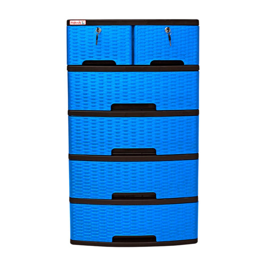 Gavetero Plastimás de 5 Niveles / Con Llave / 6 Gavetas	/ Rattan Azul Eléctrico