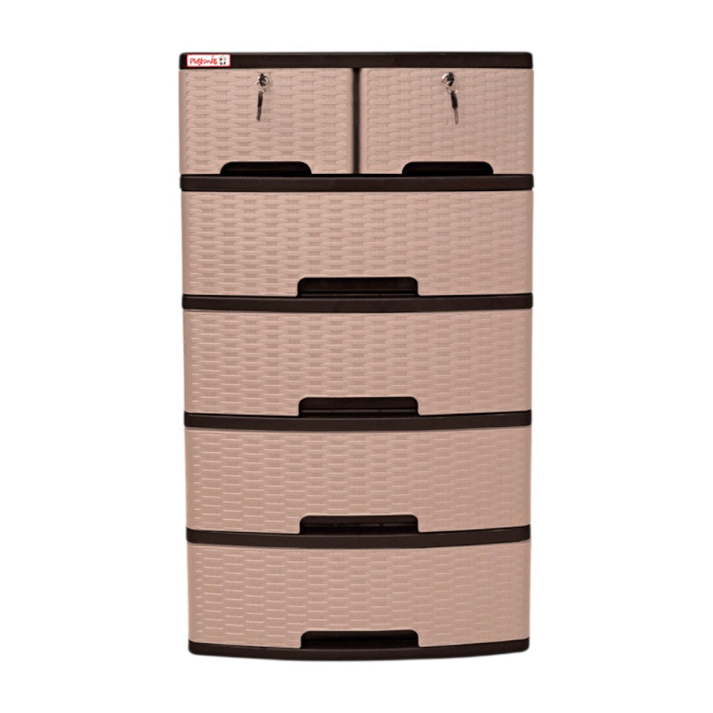 Gavetero Plastimás de 5 Niveles / Con Llave / 6 Gavetas / Rattan Cocoa