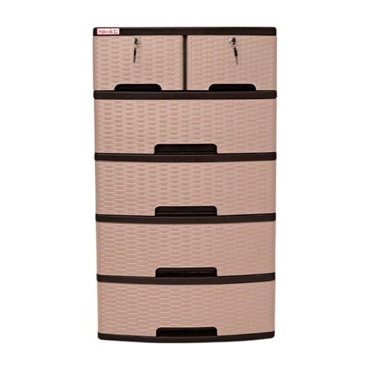 Gavetero Plastimás de 5 Niveles / Con Llave / 6 Gavetas / Rattan Cocoa