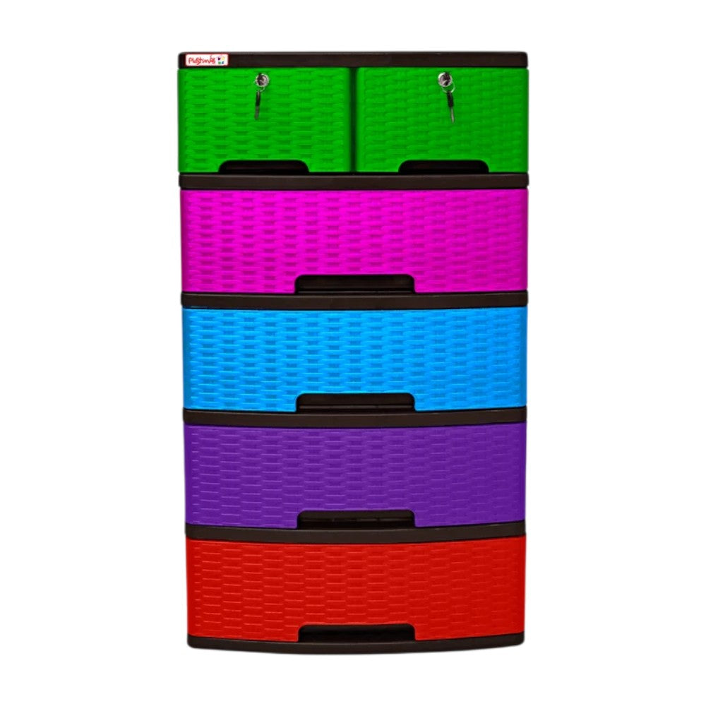 Gavetero Plastimás de 5 Niveles / Con Llave / 6 Gavetas / Rattan Combinad