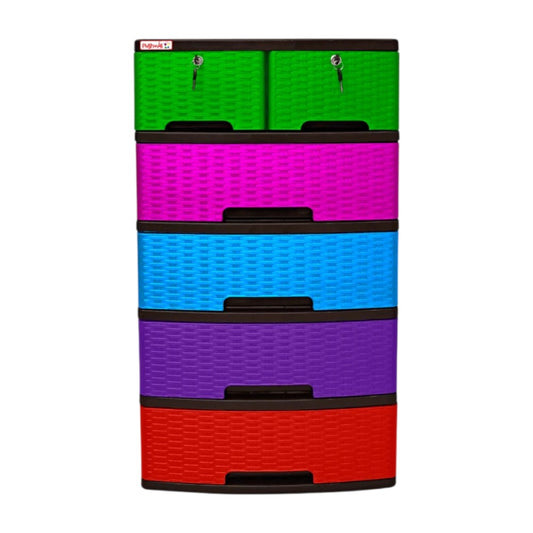 Gavetero Plastimás de 5 Niveles / Con Llave / 6 Gavetas / Rattan Combinad