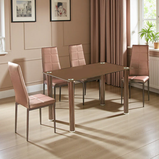 Comedor Elements Furniture 4 Puestos de Metal y Vidrio Chocolate