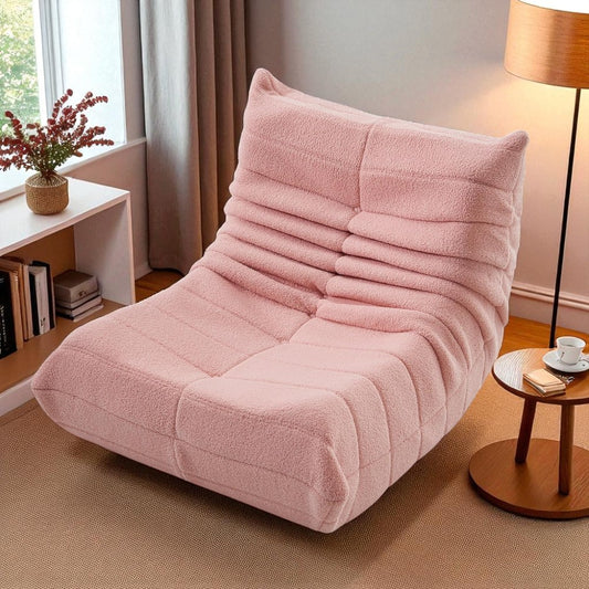 Sofá 1 Puesto Modasi Rosado / Estilo Puff Lounge / Tela Teddy