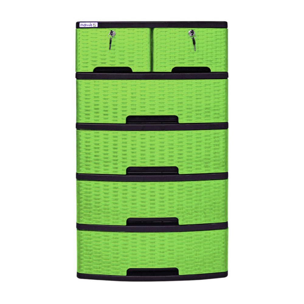 Gavetero Plastimás de 5 Niveles / Con Llave / 6 Gavetas	/ Rattan Verde Eléctrico