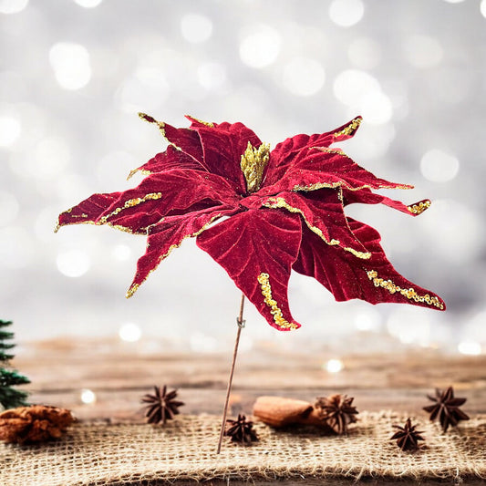 Flor Navideña Poinsettia 30 Cm Burgundy