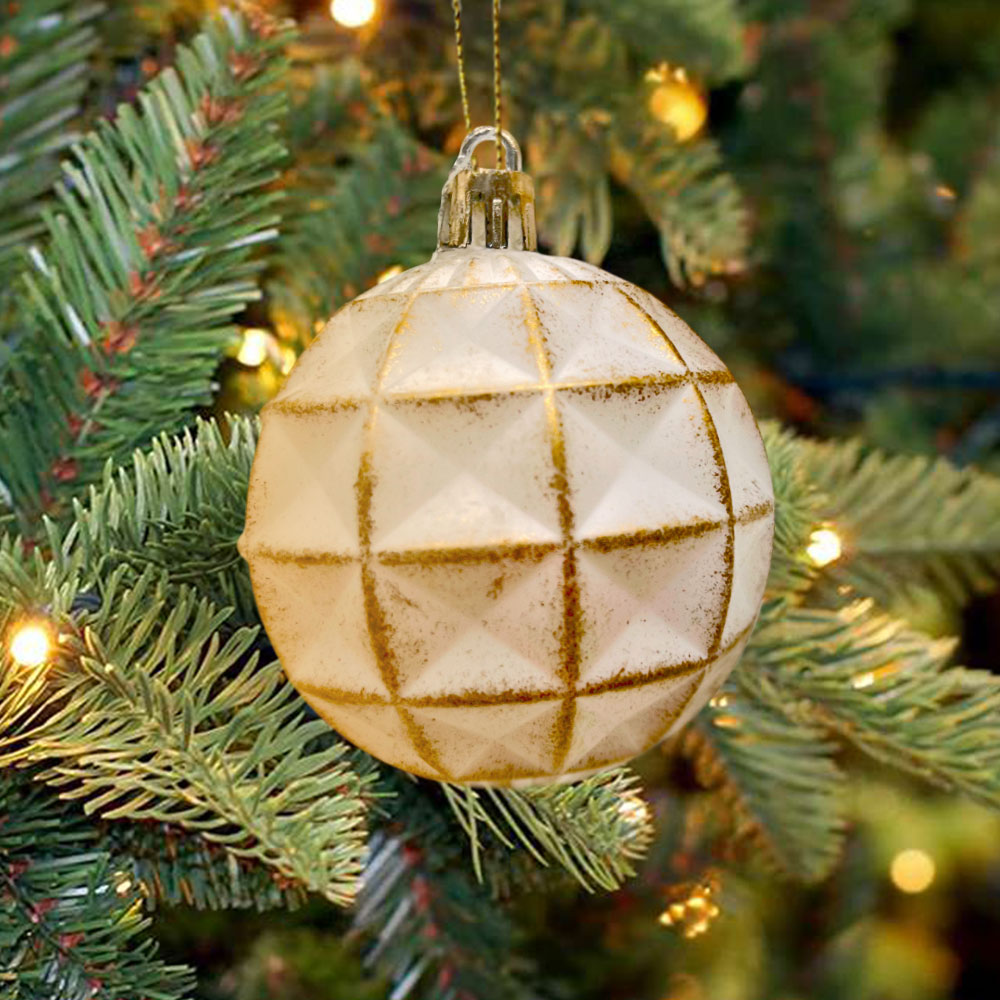 Bolas Navideñas Christmas Elegance 6Cm / 3 Piezas / Blanco-Dorado