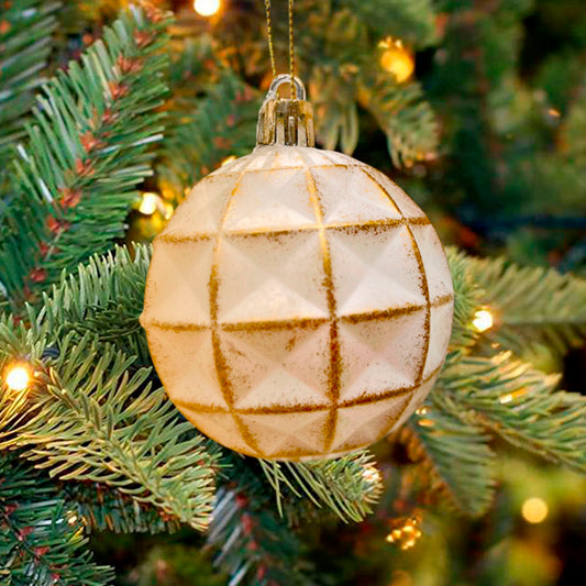 Bolas Navideñas Christmas Elegance 6Cm / 3 Piezas / Blanco-Dorado