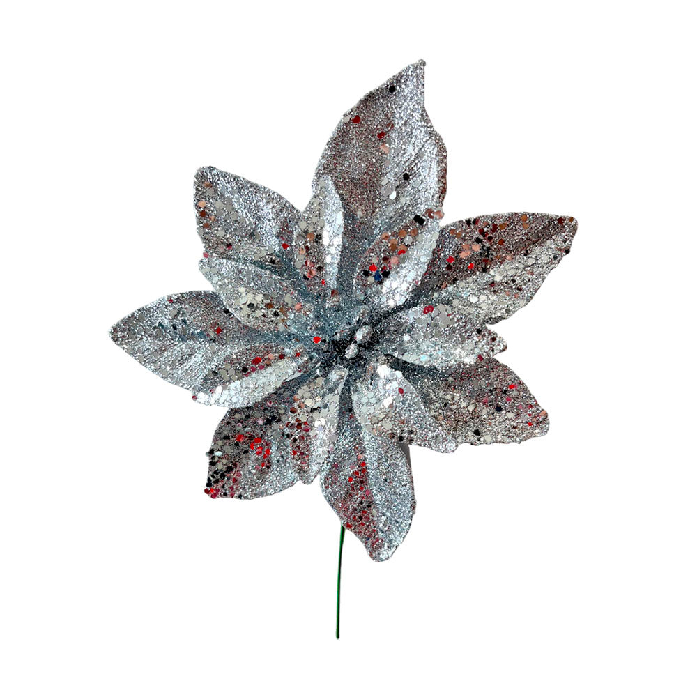 Pick Navideño Flor 22 Cm Plateado