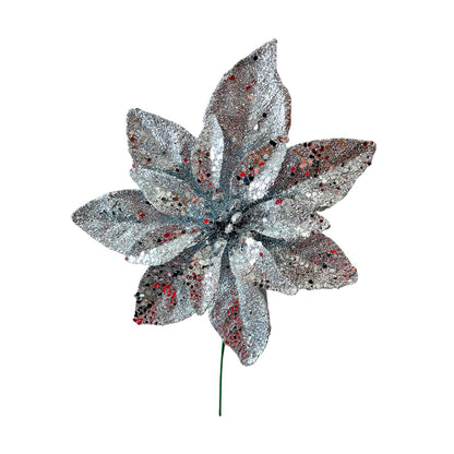 Pick Navideño Flor 22 Cm Plateado