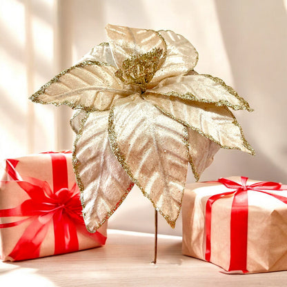 Flor Navideña Poinsettia 30 Cm Champagne