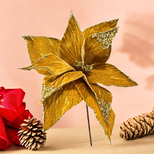 Flor Navideña Poinsettia 30 Cm Dorado