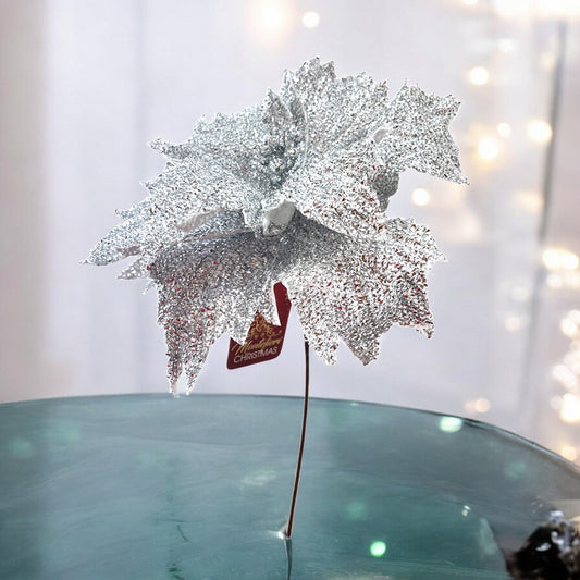 Flor Navideña Poinsettia 30 Cm Silver