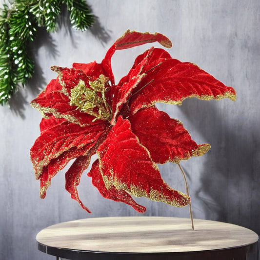 Flor Navideña Poinsettia 30 Cm Rojo/Dorado