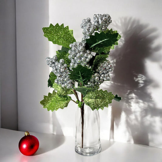 Pick Navideño Flor 30 Cm Silver