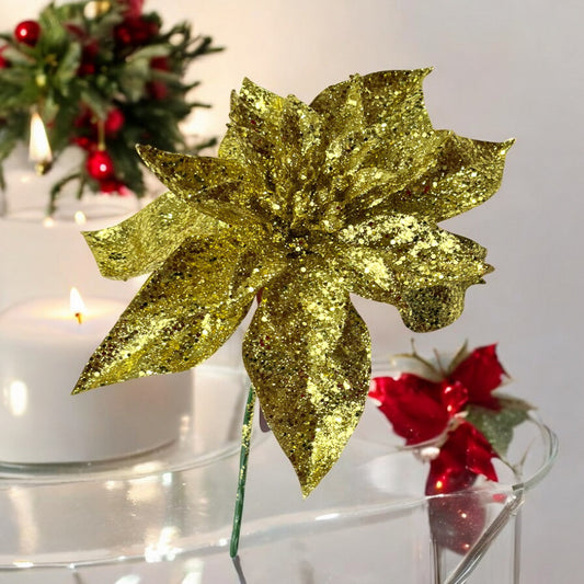Pick Navideño Flor 20 Cm Dorado