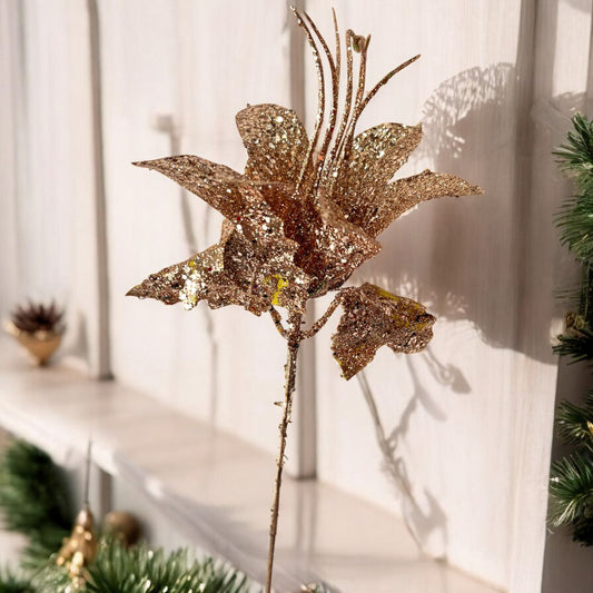 Pick Navideño Flor 20 Cm Rose Gold