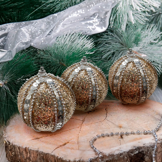 Bolas Navideñas Decoradas Maranelo Christmas de 8Cm / 3 Piezas / Dorado
