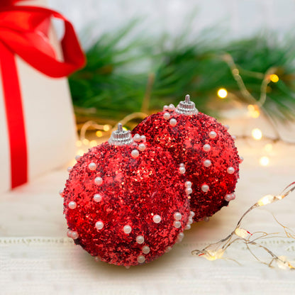 Bolas Navideñas Maranelo Christmas de 8Cm / Decoradas / 3 Piezas / Rojo