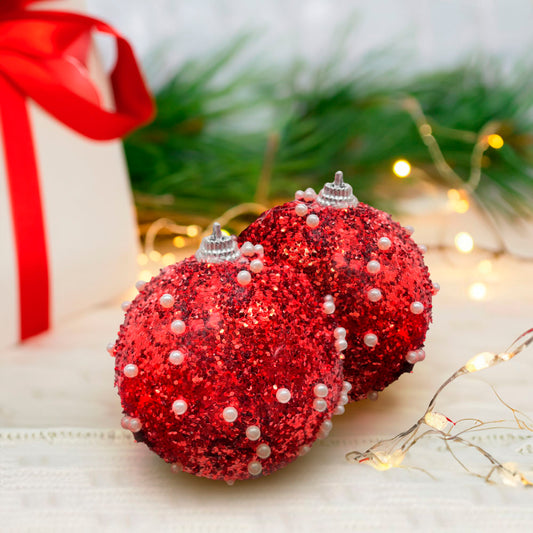 Bolas Navideñas Maranelo Christmas de 8Cm / Decoradas / 3 Piezas / Rojo