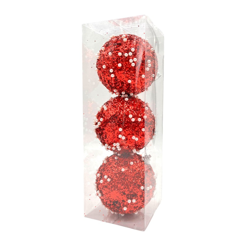 Bolas Navideñas Maranelo Christmas de 8Cm / Decoradas / 3 Piezas / Rojo