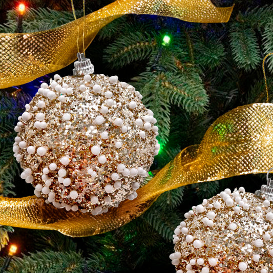 Bolas Navideñas Maranelo Christmas de 8Cm / Decoradas / 3 Piezas / Dorado