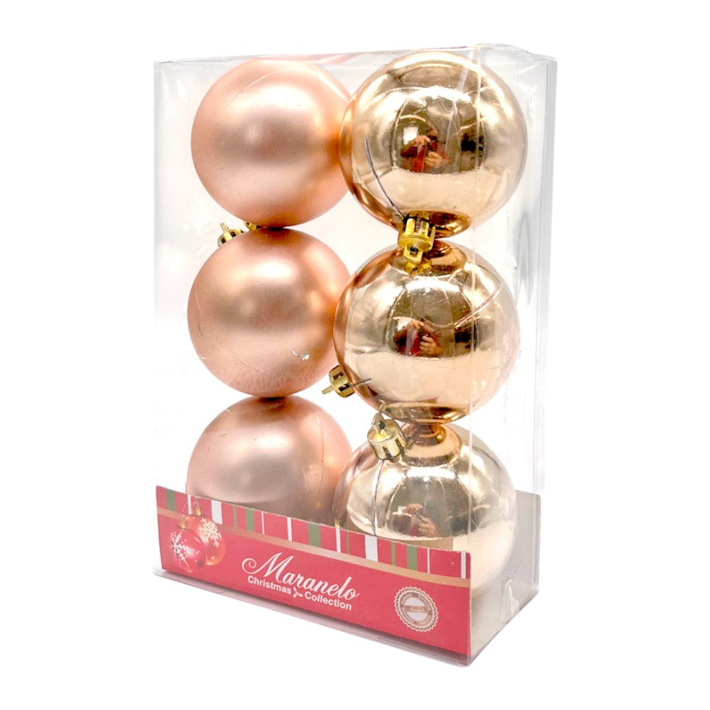 Bolas Lisas Navideñas Maranelo Christmas 6 Piezas / 6Cm / Dorado Champagne
