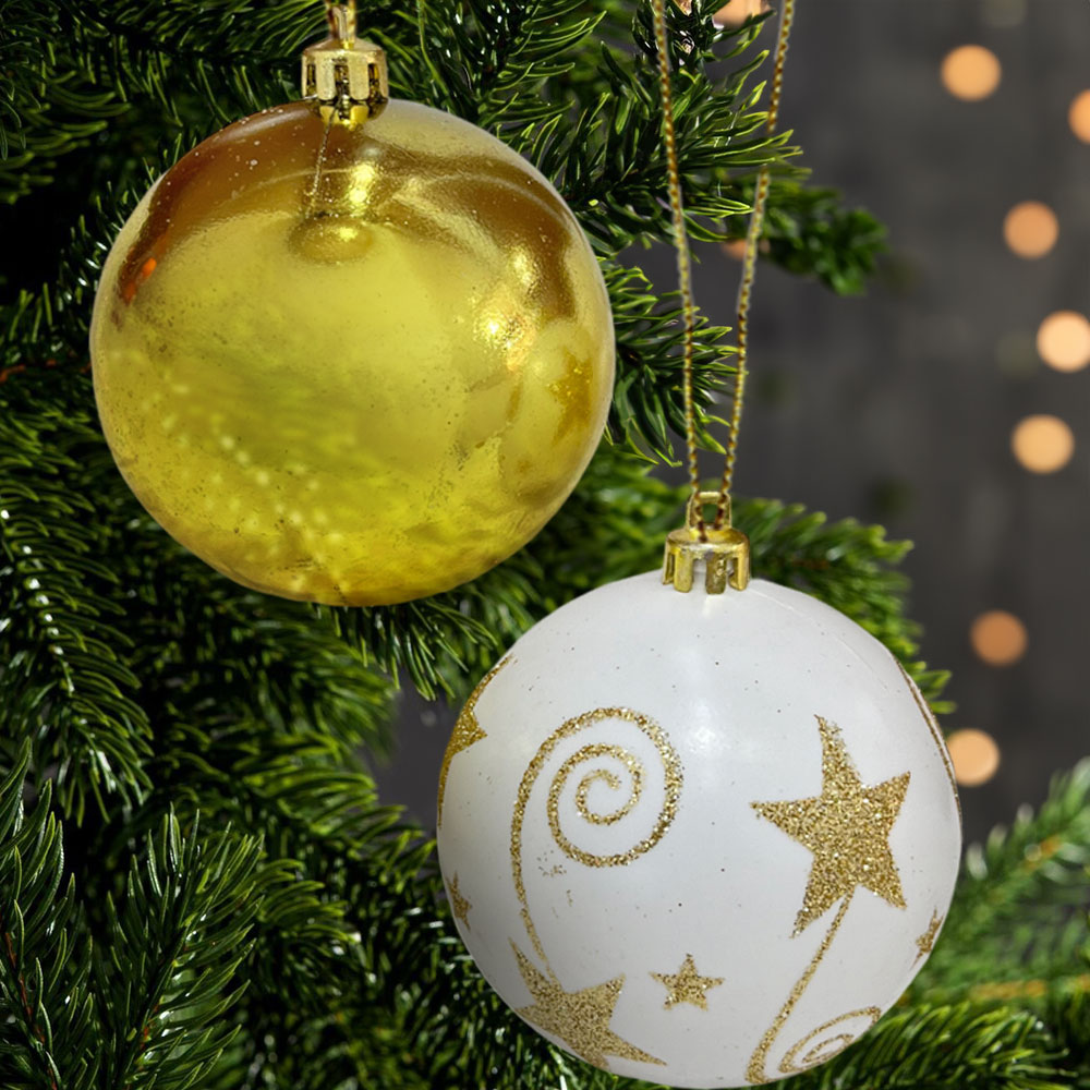 Bolas Navideñas Maranelo Christmas / 6 Piezas / 7Cm / Dorado-Blanco
