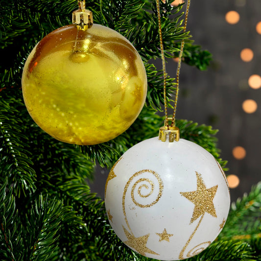 Bolas Navideñas Maranelo Christmas / 6 Piezas / 7Cm / Dorado-Blanco