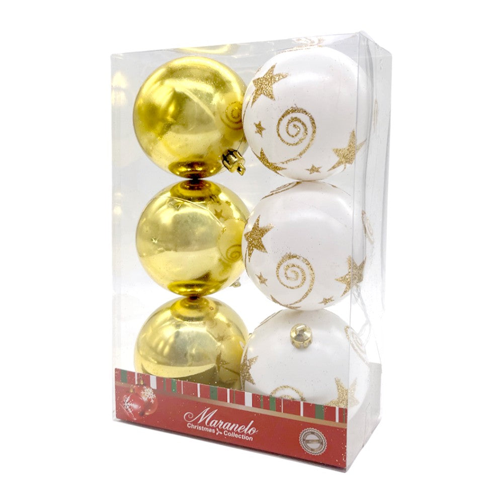 Bolas Navideñas Maranelo Christmas / 6 Piezas / 7Cm / Dorado-Blanco