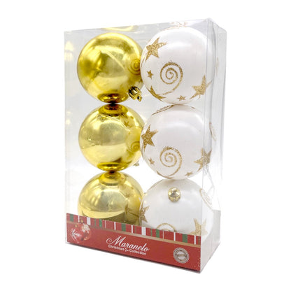 Bolas Navideñas Maranelo Christmas / 6 Piezas / 7Cm / Dorado-Blanco