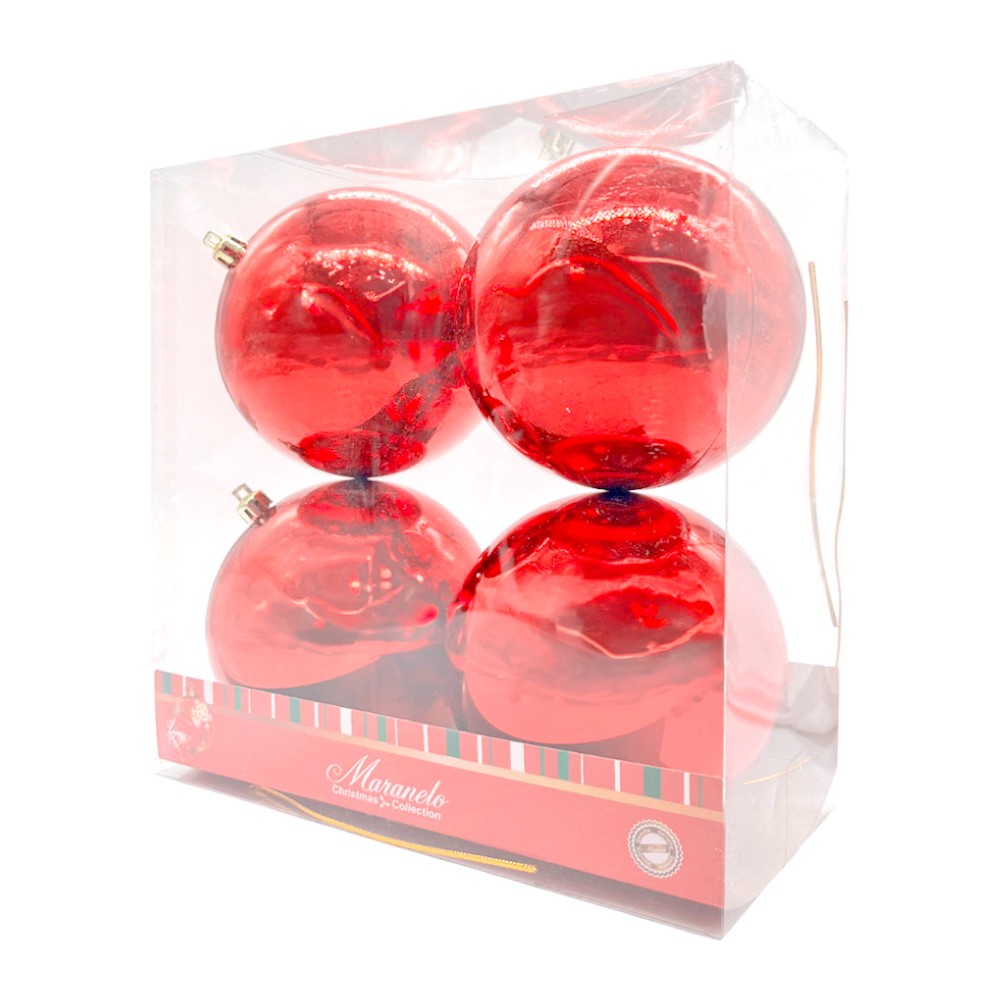 Bolas Navideñas Maranelo Christmas 4 Piezas / 10Cm / Rojo Perlado