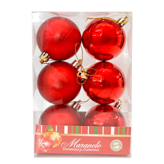 Bola Navideña 6 pza / Lisa / Roja / 6 cm / Maranelo Christmas