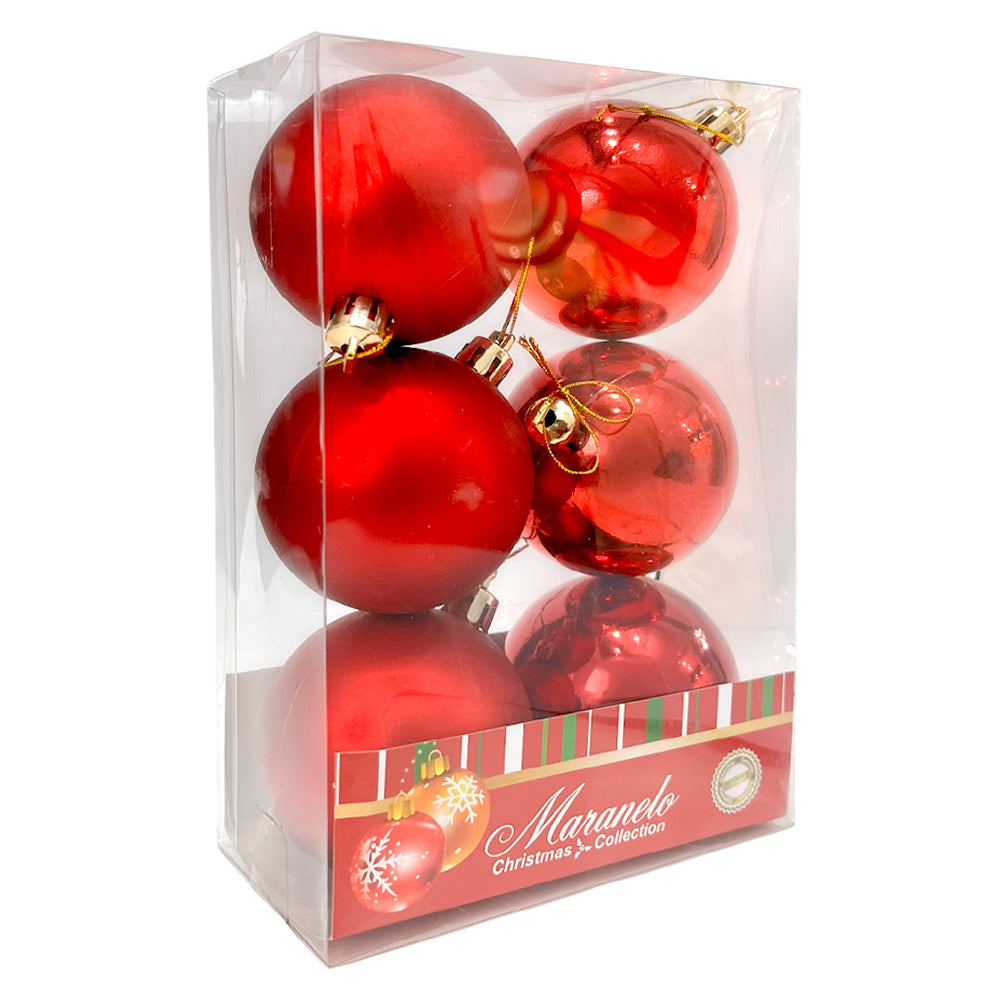 Bola Navideña 6 pza / Lisa / Roja / 6 cm / Maranelo Christmas