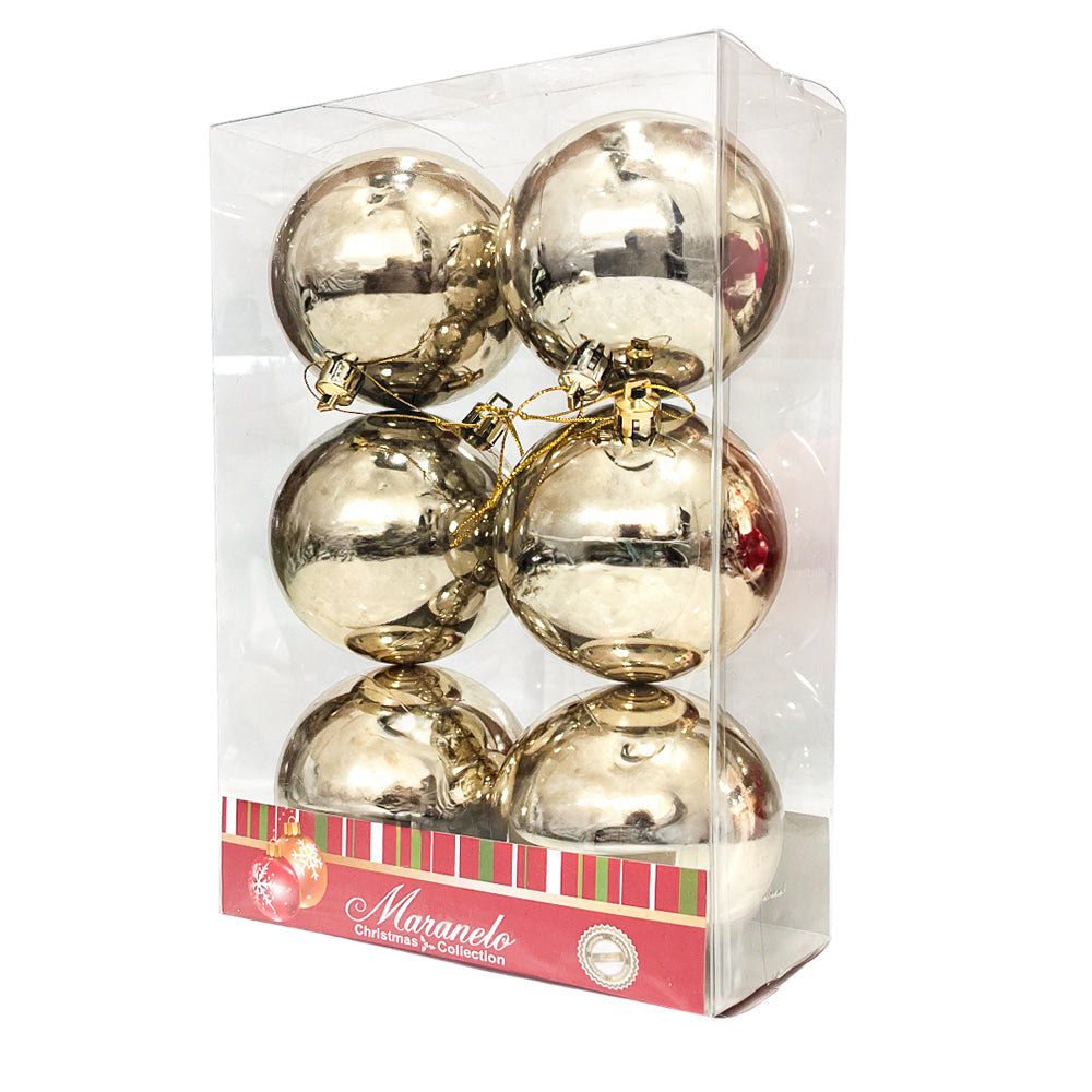Bola Navideña Lisa 8 cm / Set 6 piezas / Brillante Gold / Maranelo Christmas