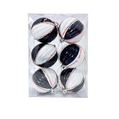 Bola Navideña 6 pza / Decorativa Negro y Blanco / 8 cm / Maranelo Christmas