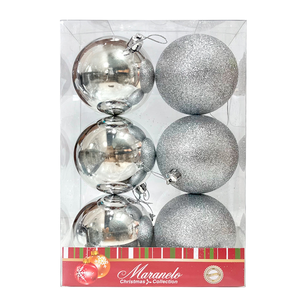 Bola Navideña 6 pza / Decorativas / Plateada / 8 cm / Maranelo Christmas