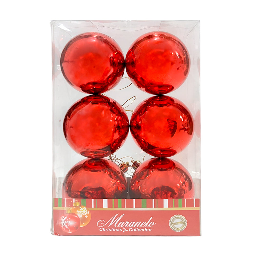 Bola Navideña 6 pza / Lisa Brillantes / Rojas / 7 cm / Maranelo Christmas