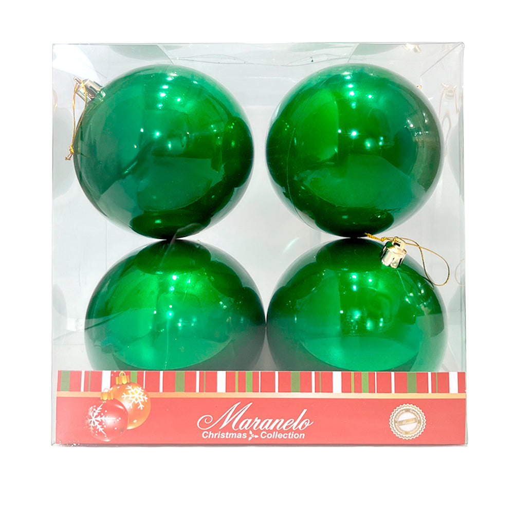 Bola Navideña 4 pza / Lisa Perladas Verde / 10 cm / Maranelo Christmas