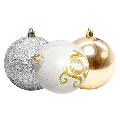 Bola Navideña 10 pza Decoradas / Blanco y Dorado / 7 cm / Maranelo Christmas