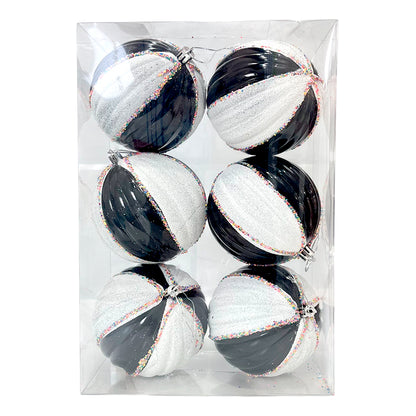 Bola Navideña 6 pza / Decorativa Negro y Blanco / 10 cm / Maranelo Christmas