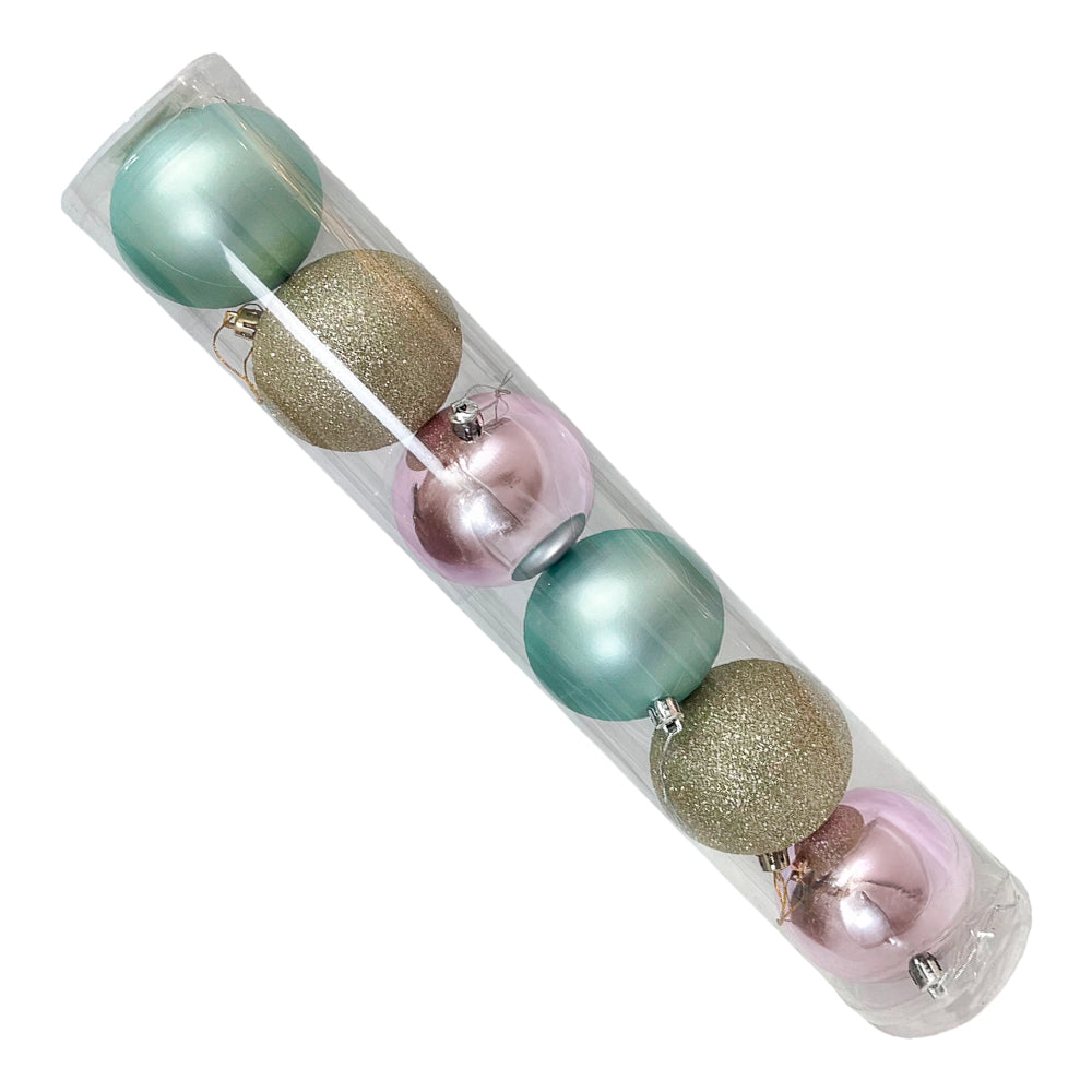 Bola Navideña 6 pza Decoradas / Champaña y Rosa / 8 cm / Maranelo Christmas