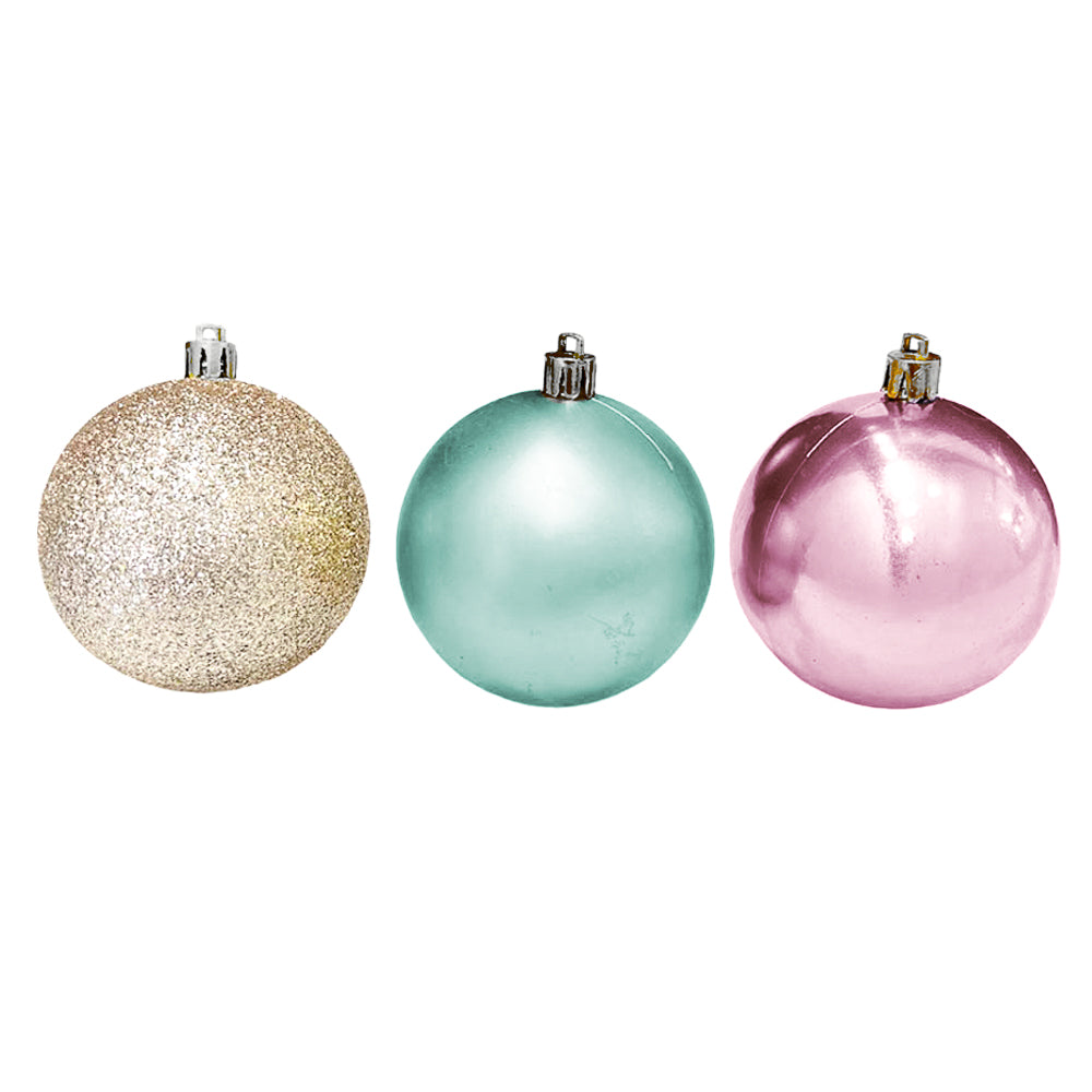 Bola Navideña 6 pza Decoradas / Champaña y Rosa / 8 cm / Maranelo Christmas