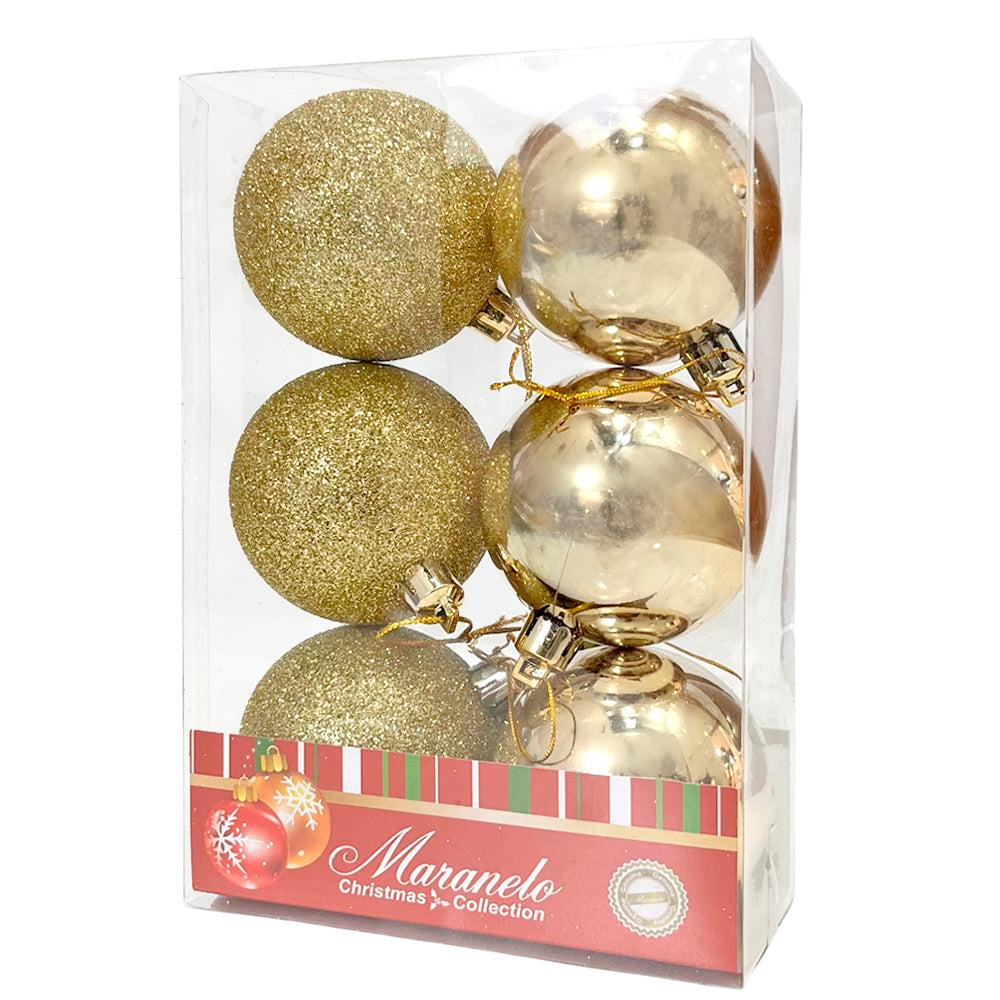 Bola Navideña Brillante/Escachada Gold de 6 cm / Maranelo Christmas / 6 Pza