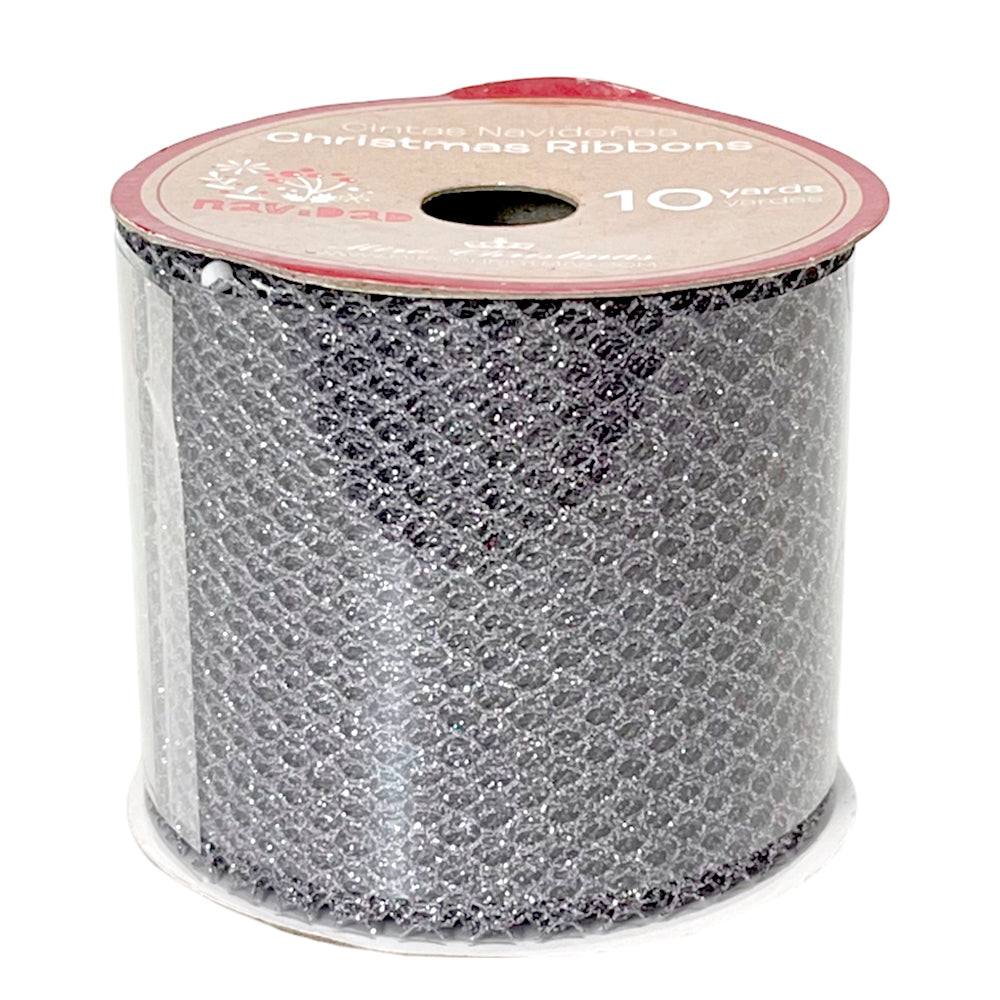 Cinta Navideña Miro Christmas / Silver-Red / 2.5"x10Yd / Surtido