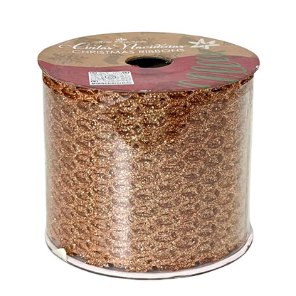 Cinta Navideña Miro Christmas / Silver-Red / 2.5"x10Yd / Surtido