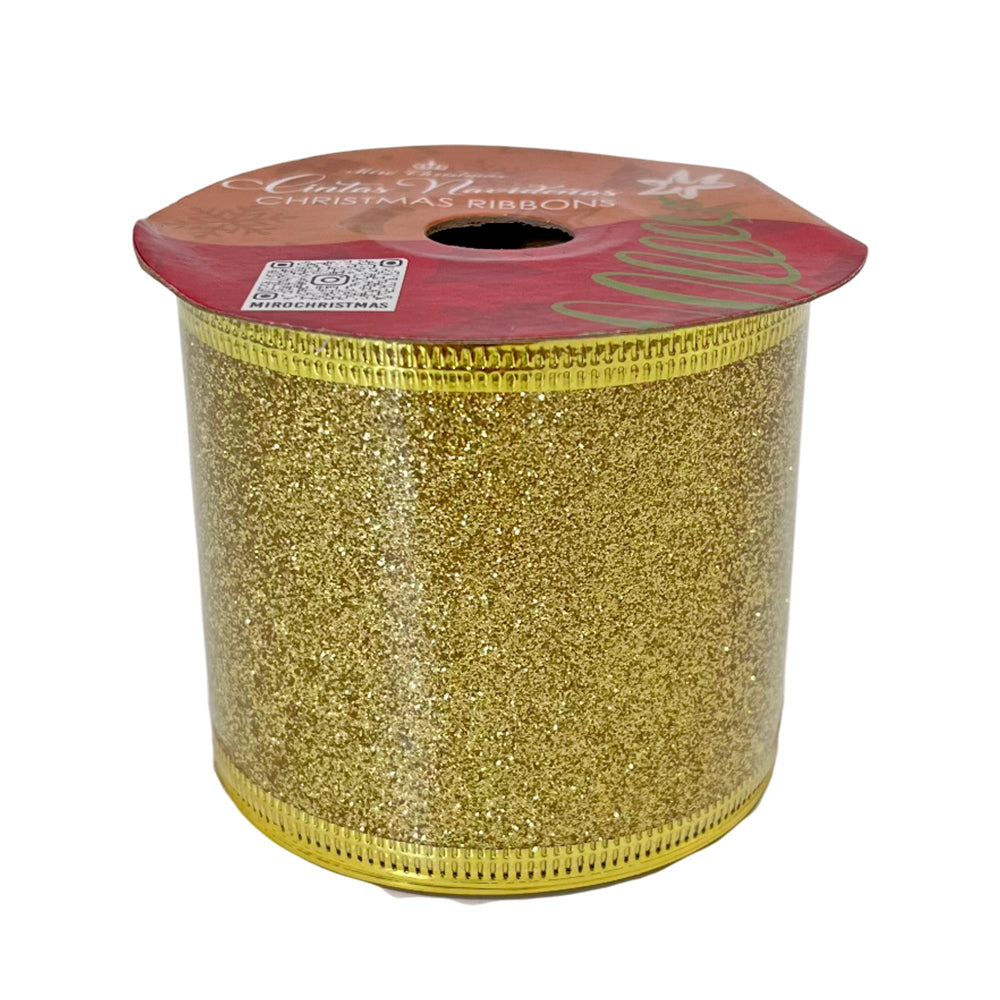 Cinta Navideña Dorado y Blanco / 8 cm x 10 yd / Miró Christmas